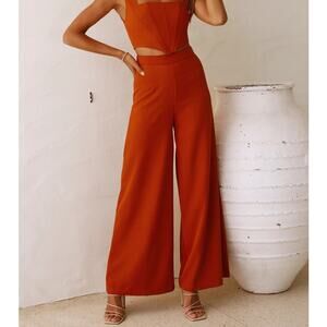 Hello Molly So Automatic High Rise Wide Leg Casual Pants Rust Brown S